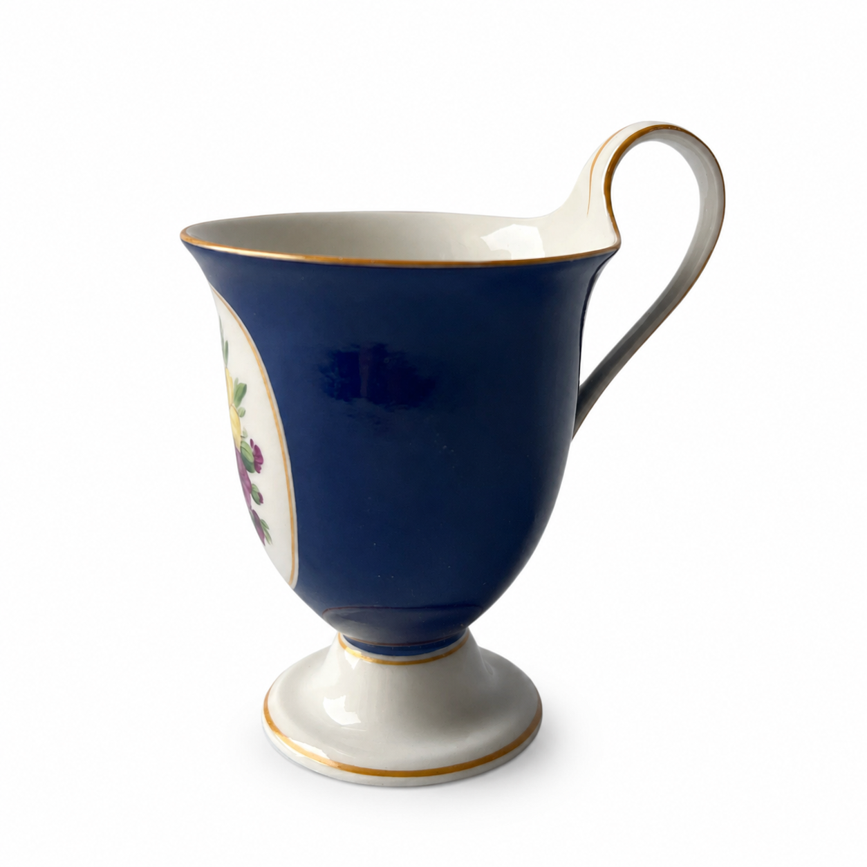 Antique KPM Berlin Cobalt Blue Chocolate Cup, Hand Painted Floral Porcelain, Circa 1890–1910
