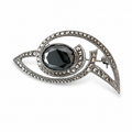 Antique Art Deco 800 Silver Marcasite Hematite Eye Brooch