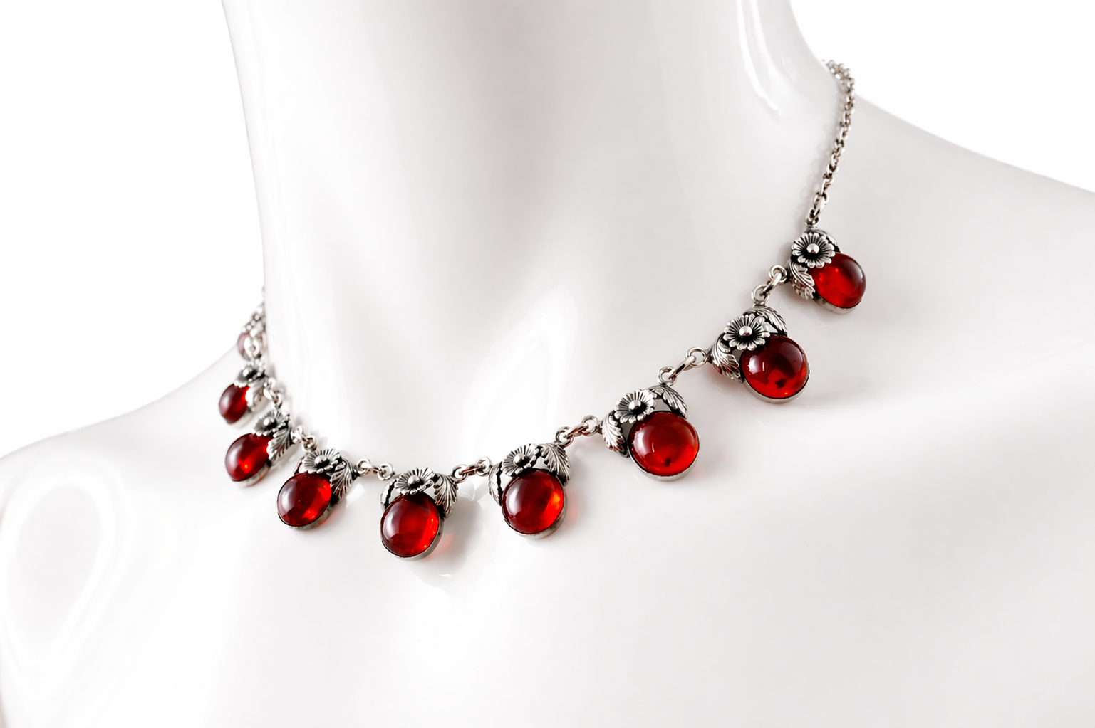 Vintage Baltic Amber Necklace, Daisy Design, Sterling Silver, Danish Modernist, Niels Erik From