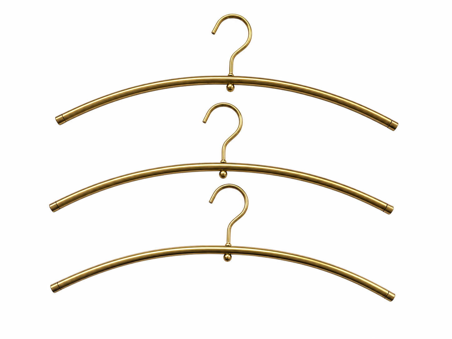 Vintage Brass Clothes Hangers Set of 3, Curved Gold Tone Garment Hangers