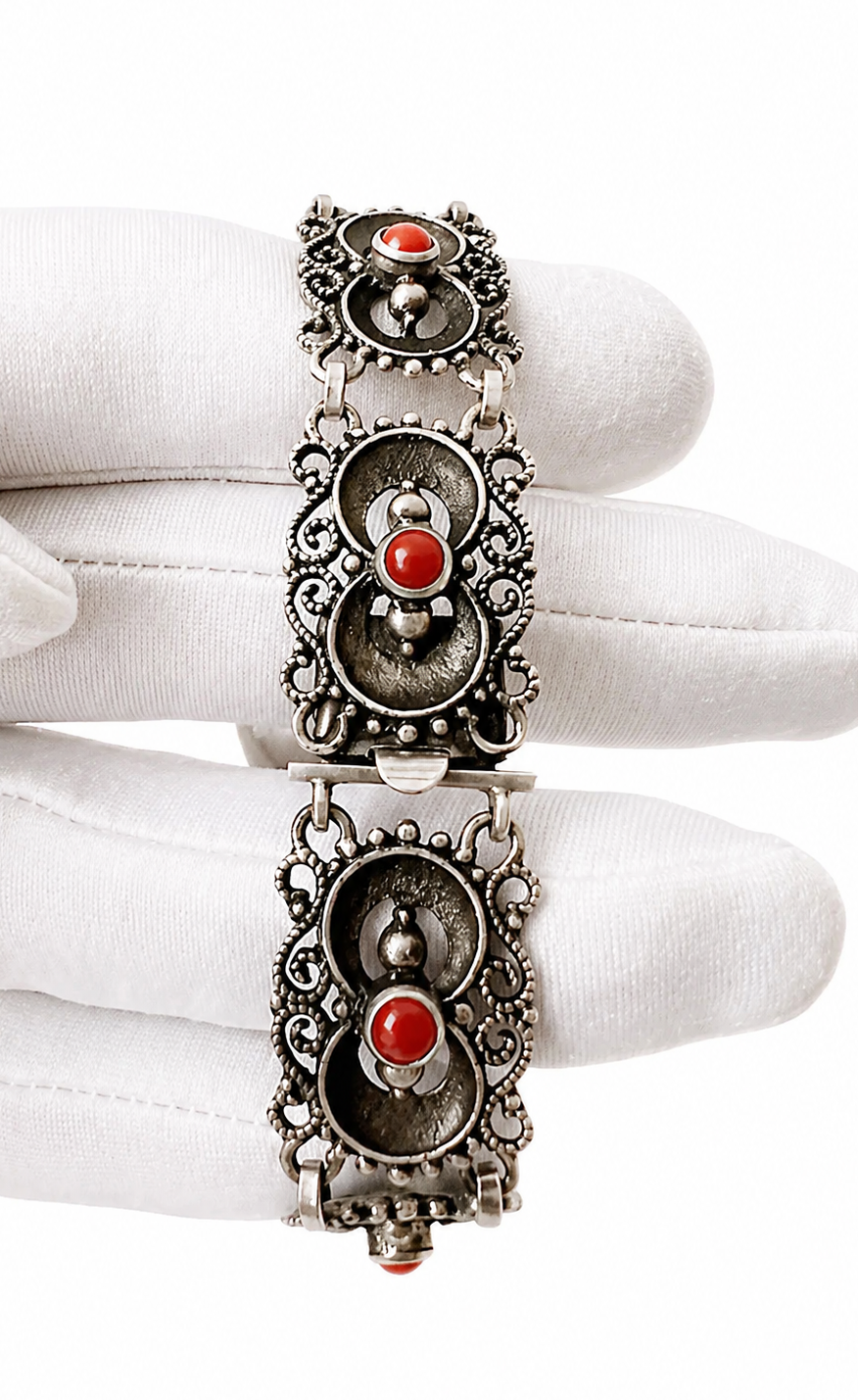 Vintage Junghans 835 Silver Coral Bracelet Watch, 17 Jewels Hand-Wound Germany