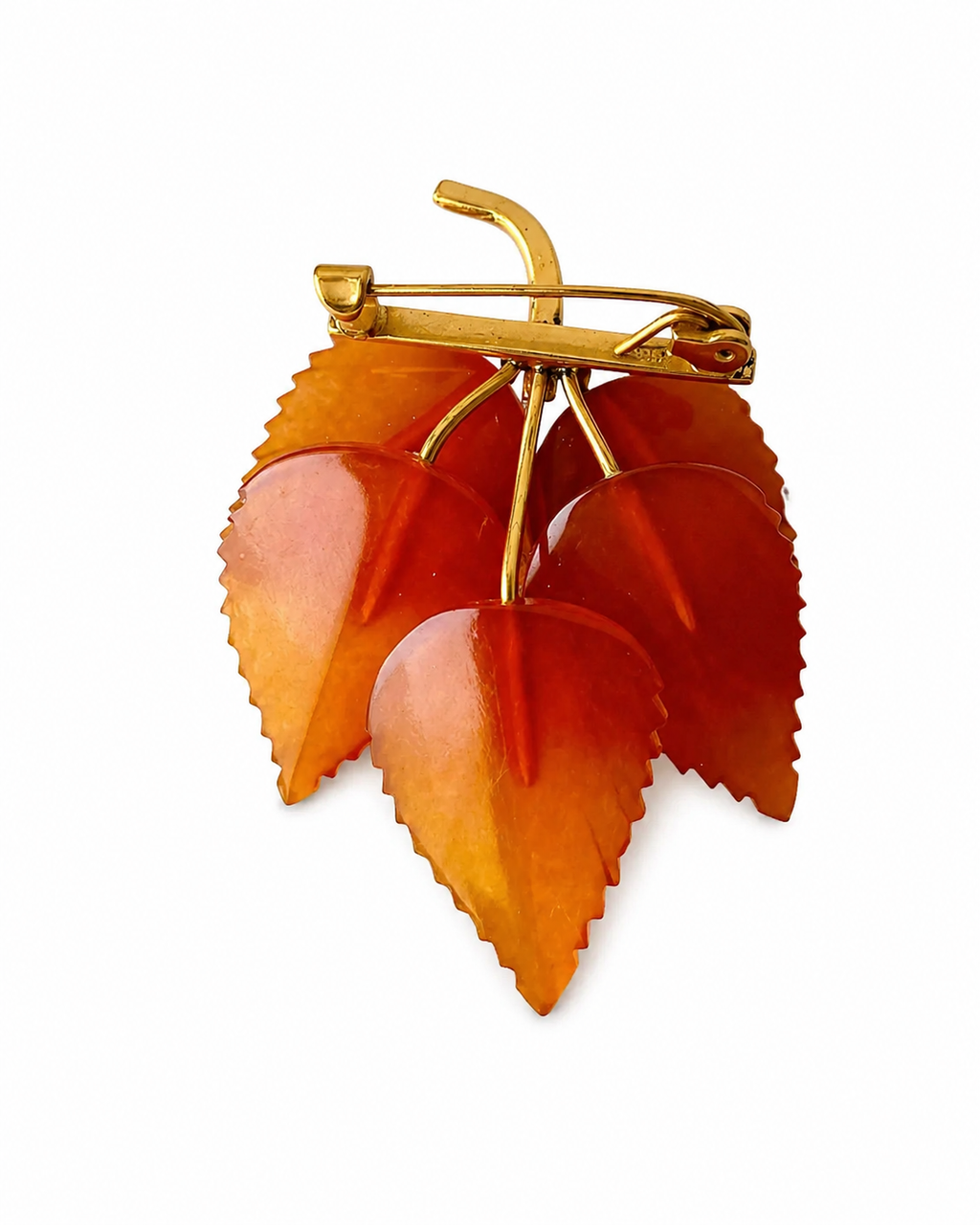 Vintage Baltic Amber Leaf Brooch, Kaliningrad Amber Combine 1980s Gold Plated Pin
