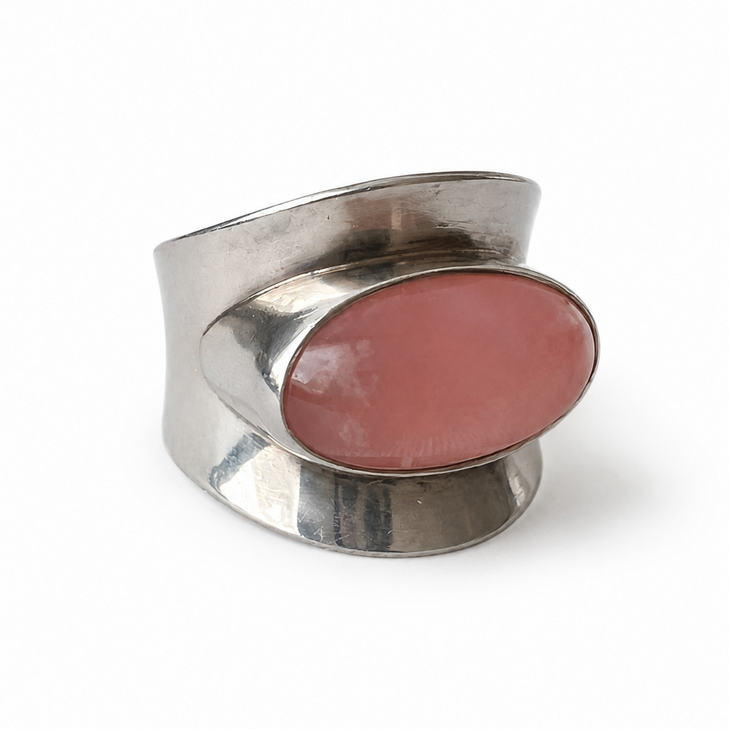 Niels Erik From Sterling Silver Rose Quartz Ring, Danish Modernist Scandinavian Statement Ring