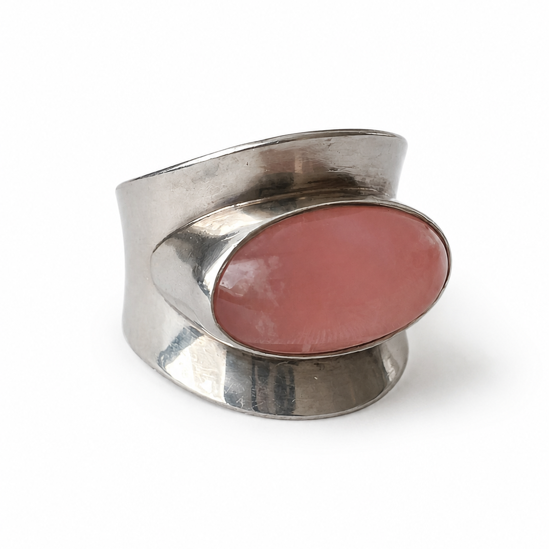 Niels Erik From Sterling Silver Rose Quartz Ring, Danish Modernist Scandinavian Statement Ring