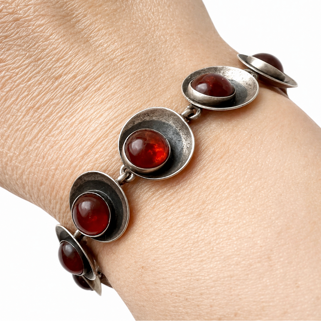 Vintage Niels Erik From Sterling Silver Amber Bracelet, Danish Modernist 925S Jewellery