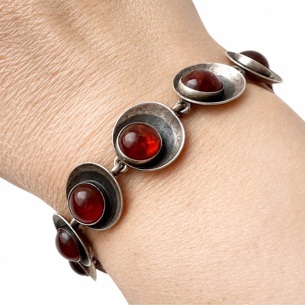 Vintage Niels Erik From Sterling Silver Amber Bracelet, Danish Modernist 925S Jewellery