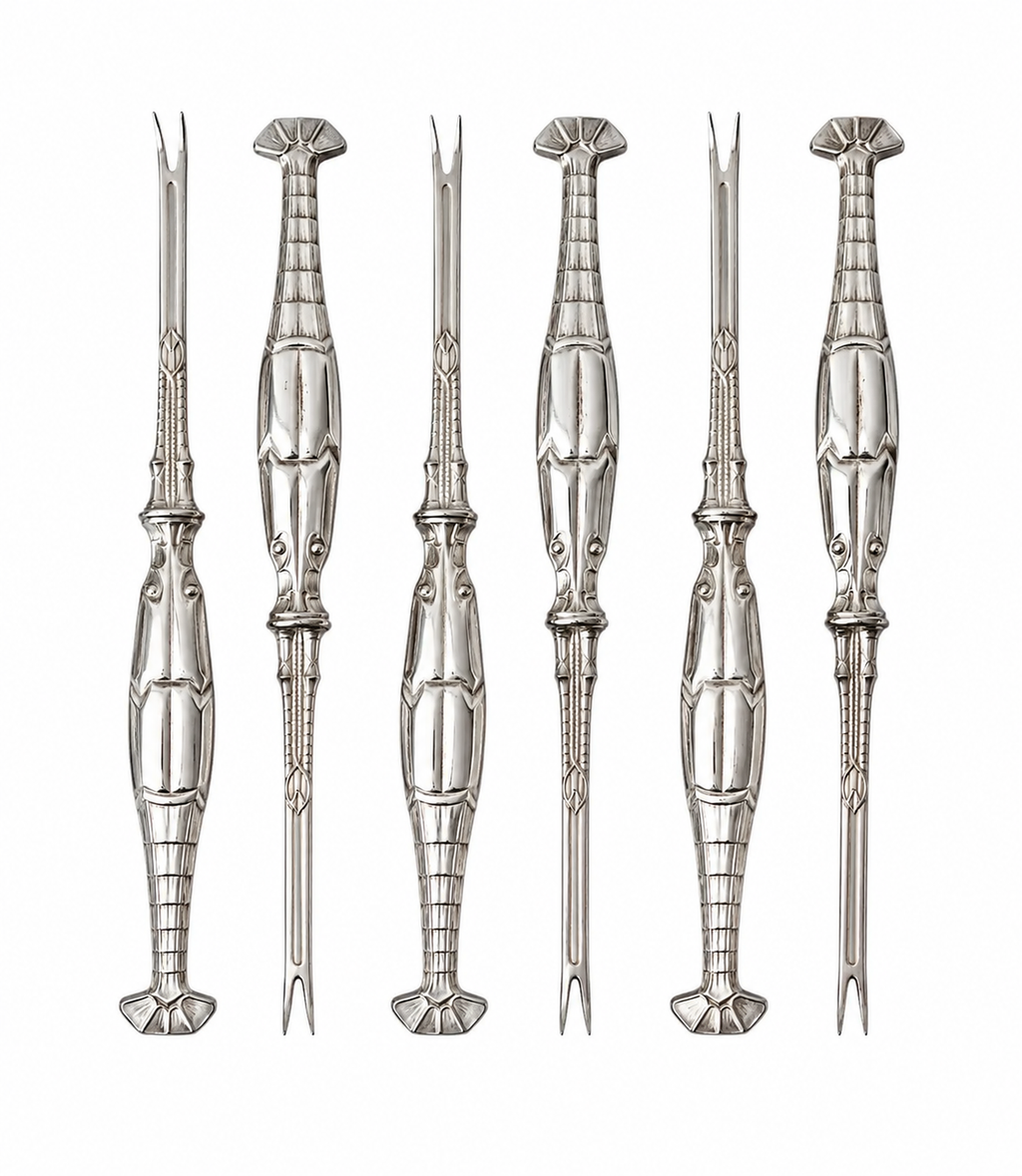 Antique WMF Silver Plated Lobster Seafood Cutlery Set, 12 Piece Art Nouveau Oyster Fork Set