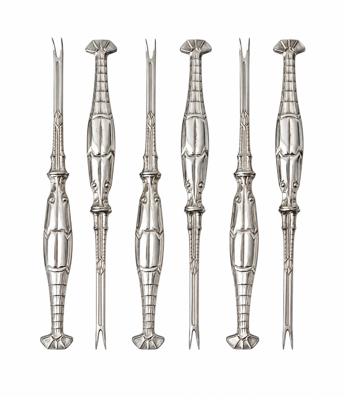 Antique WMF Silver Plated Lobster Seafood Cutlery Set, 12 Piece Art Nouveau Oyster Fork Set