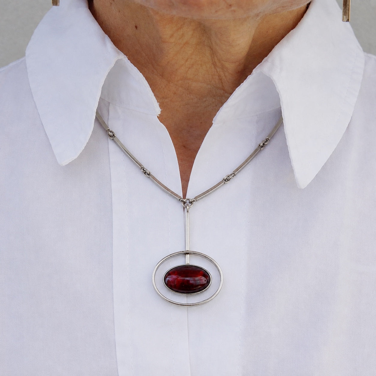 Niels Erik From Denmark Sterling Silver Amber Modernist Scndinavian Pendant Necklace