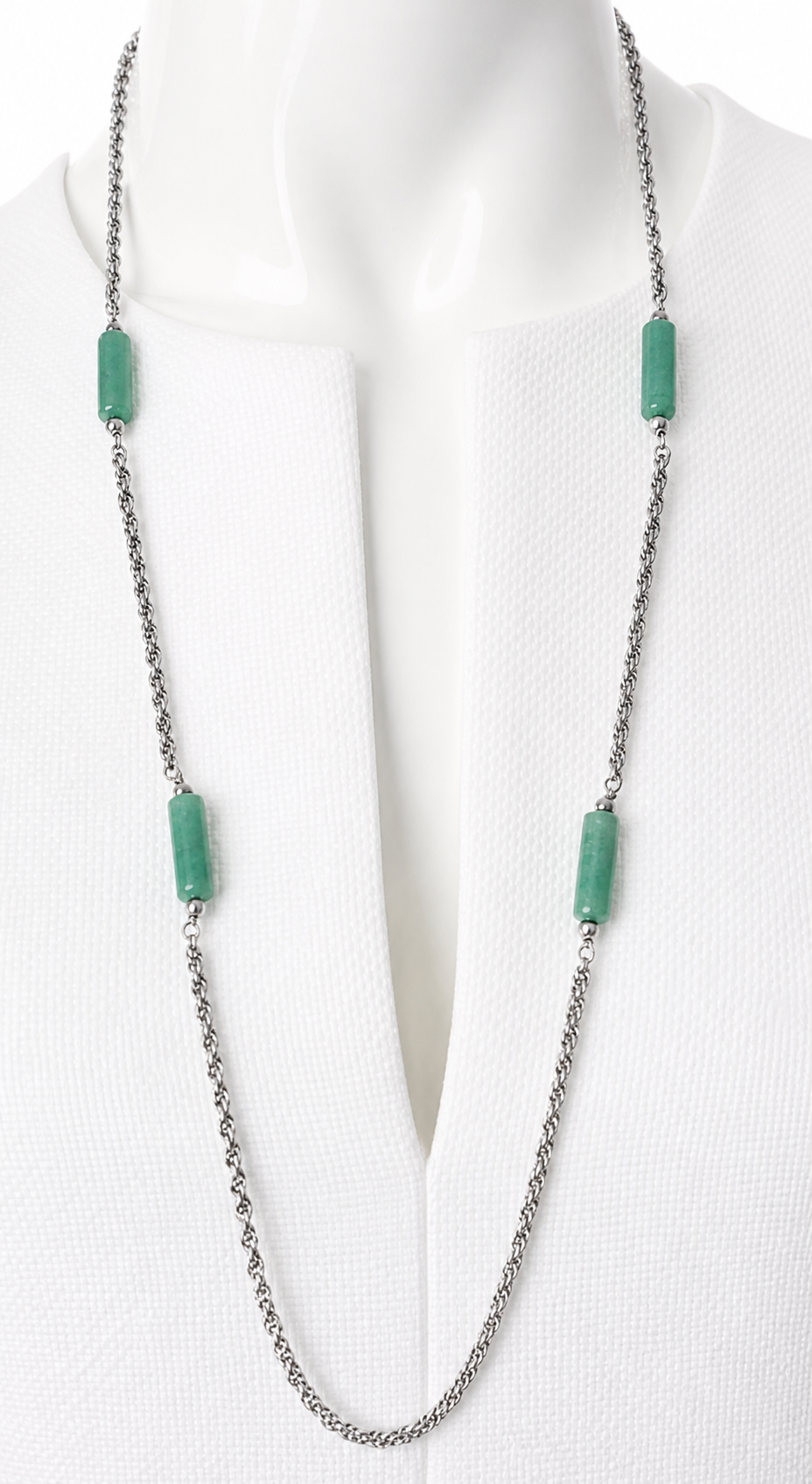 Vintage 835 Silver & Green Jade Necklace