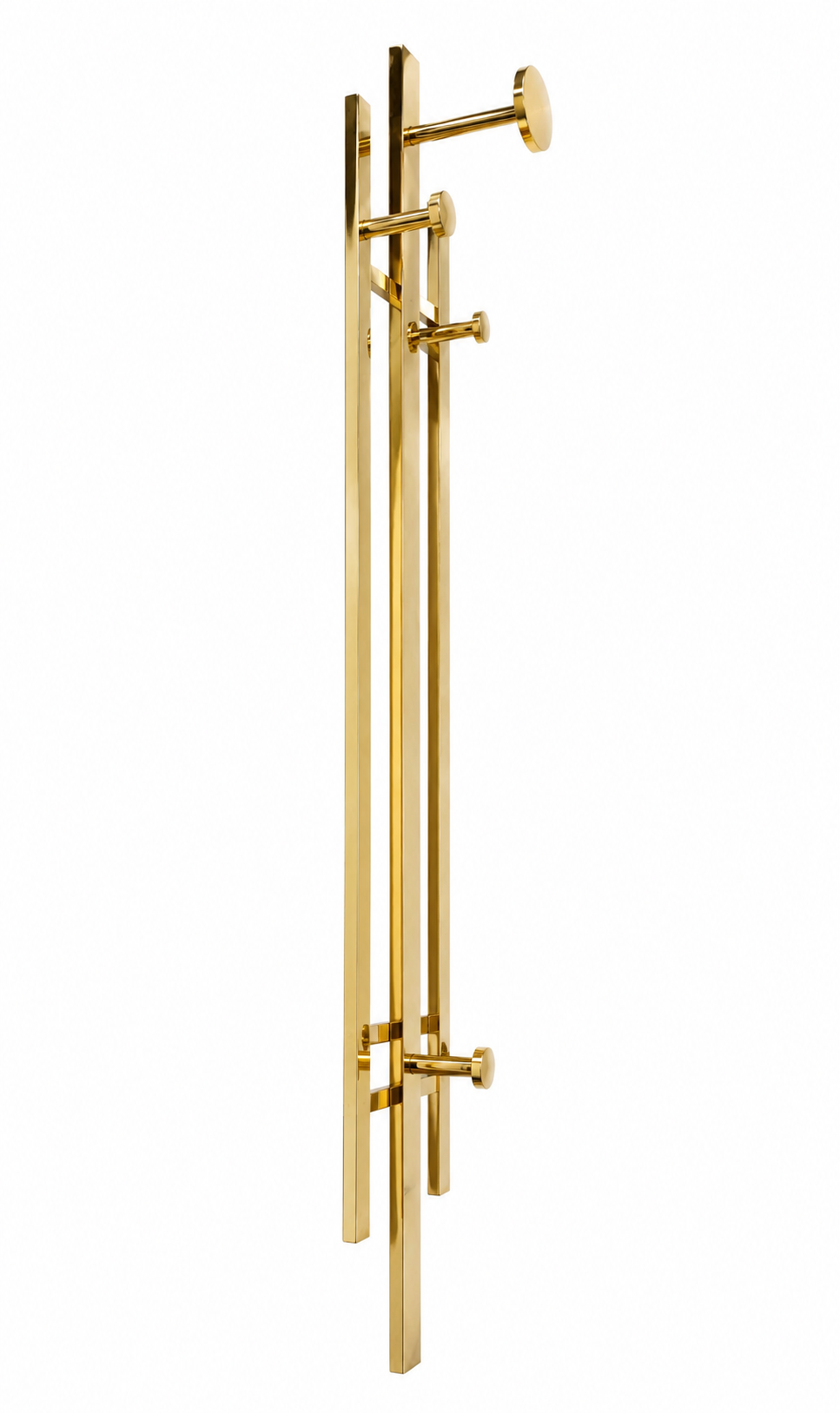 Vintage German Brass Wall Coat Rack, Mid-Century Modern Entryway Hooks, 110 cm Tall