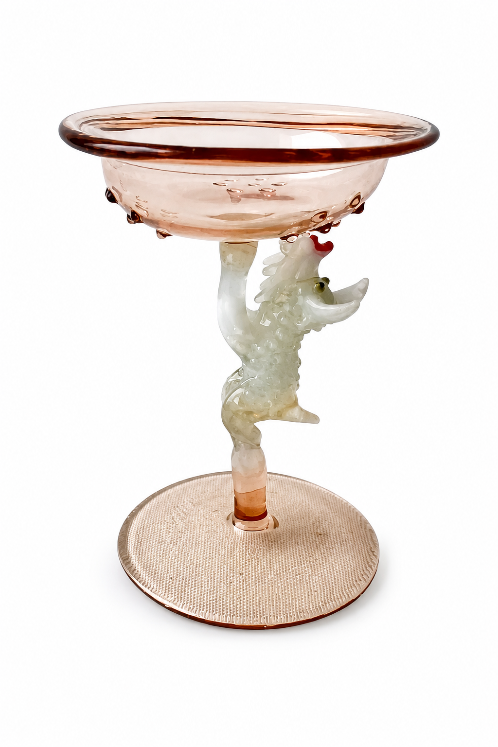 Lauscha Glass Goblet, Early 20th Century White Dog Stem German Art Glass Chalice