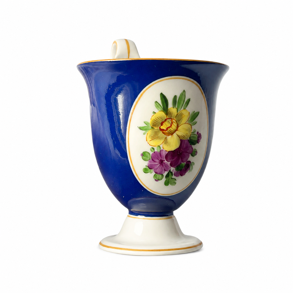 Antique KPM Berlin Cobalt Blue Chocolate Cup, Hand Painted Floral Porcelain, Circa 1890–1910