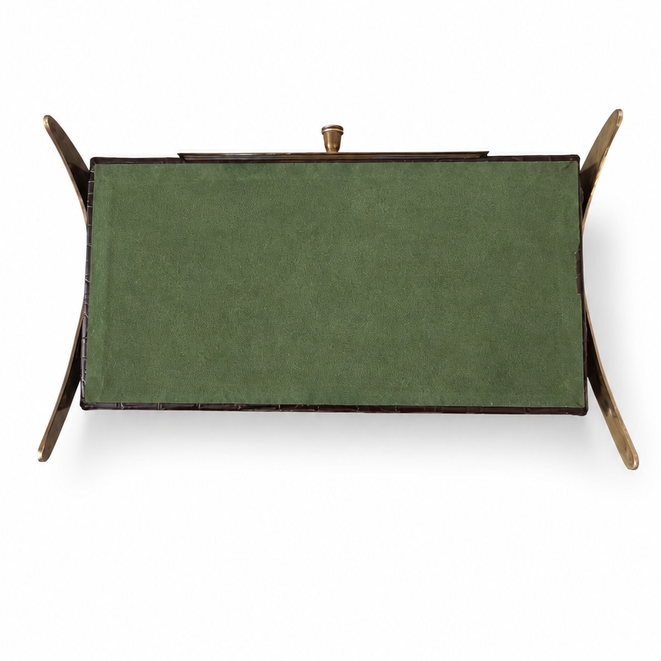Vintage Brass and Wood Desk Box, Crocodile Effect Storage Box