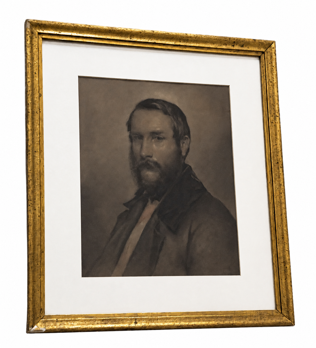 Antique German Pastel Portrait of a Gentleman, Mid 19th Century Framed Biedermeier Male Portrait