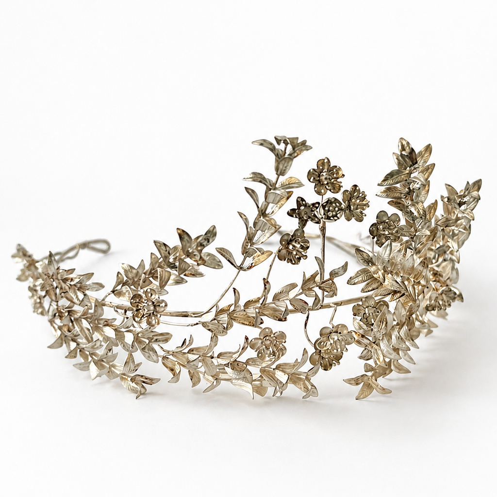 Antique German 800 Silver Myrtle Bridal Crown Tiara With Groom Buttonhole & Original Box