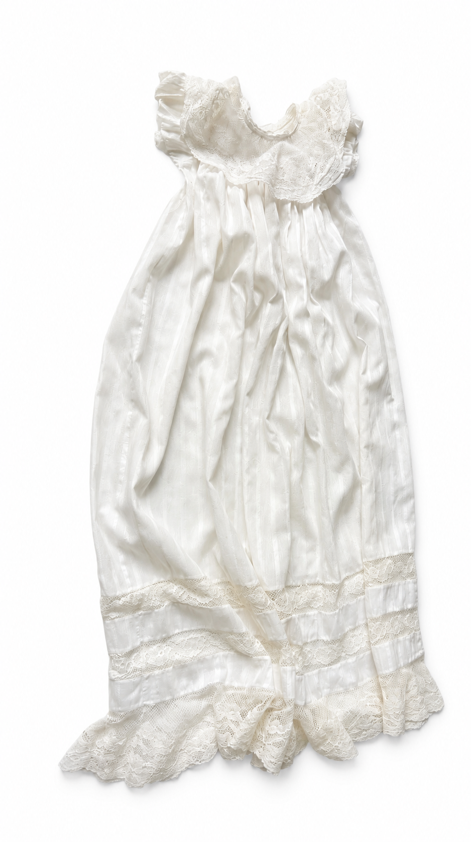 Antique Victorian Edwardian Cotton Christening Gown With Lace Pelerine, 6–9 Months