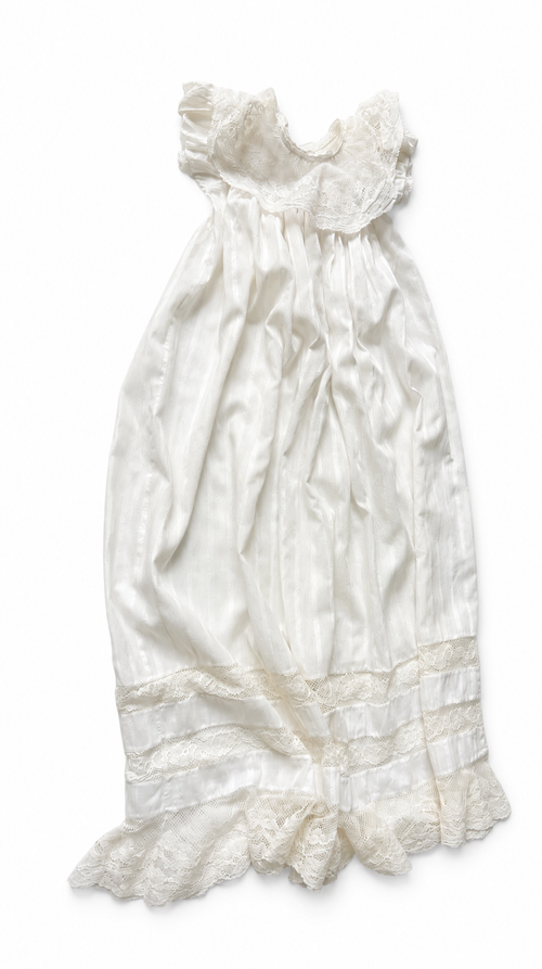 Antique Victorian Edwardian Cotton Christening Gown With Lace Pelerine, 6–9 Months