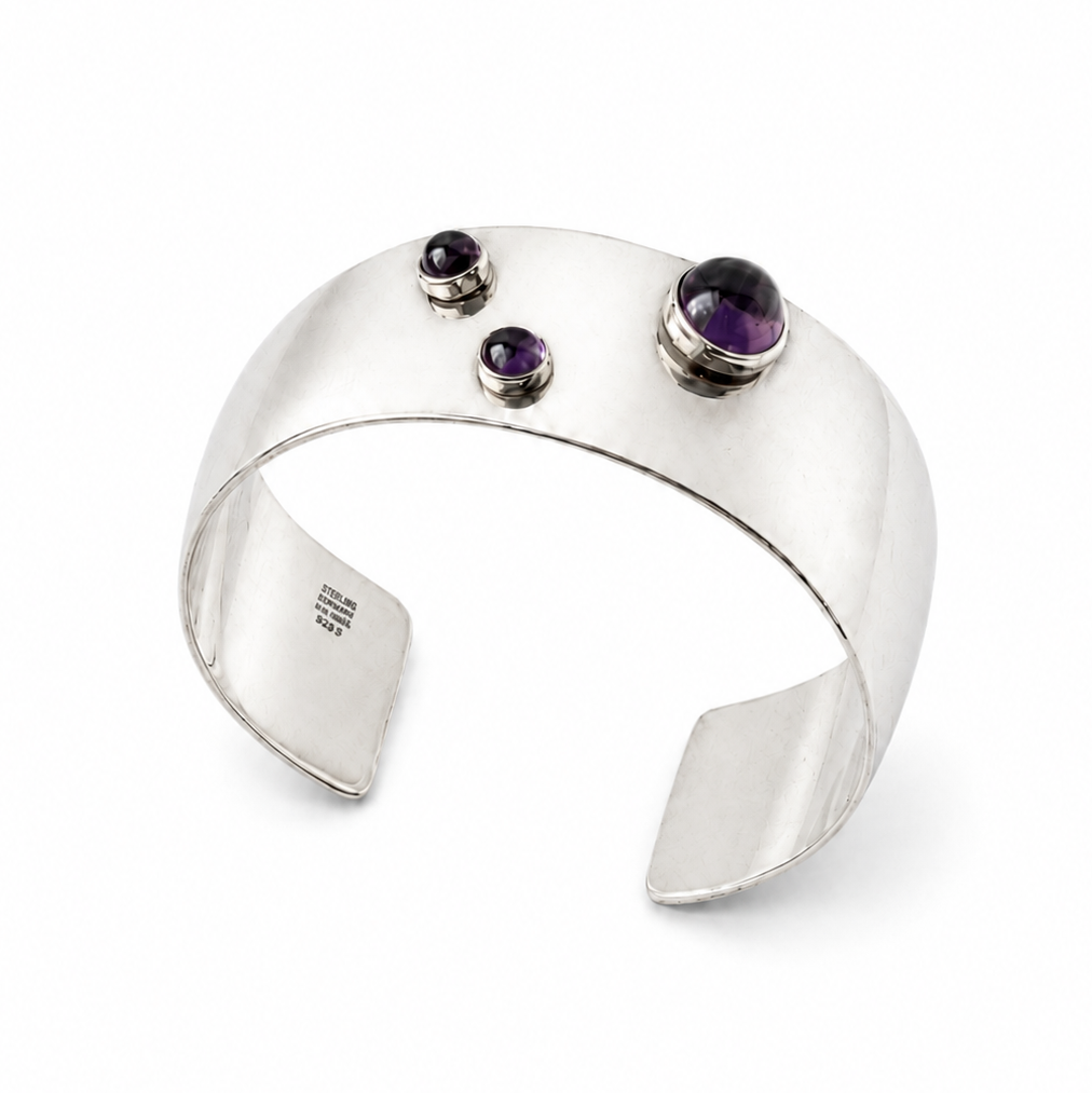 Niels Erik From Scandinavian Sterling Silver Amethyst Cuff Bracelet