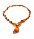 Vintage Natural Amber Necklace With Drop Pendant, Honey Cognac Beads.