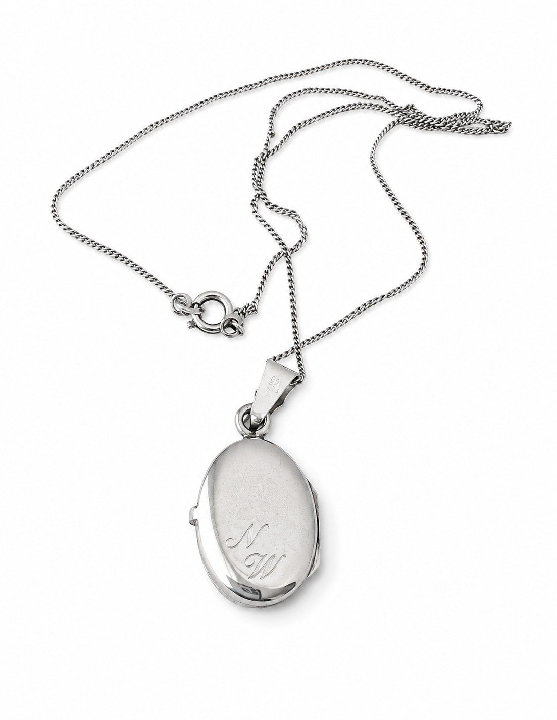 Vintage Silver Oval Locket Necklace. Engraved Keepsake Jewellery