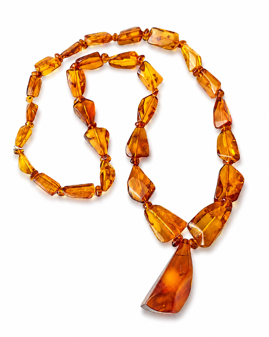 Vintage Natural Amber Necklace With Honey Cognac Drop Beads and Pendant
