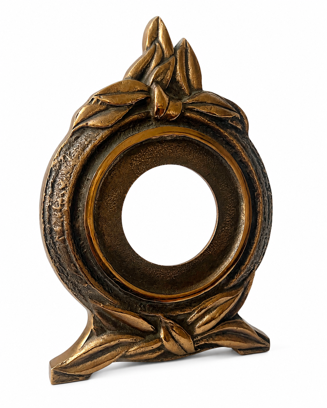 Art Nouveau Bronze Clock Case, Jugendstil Leaf Mantel Sculpture