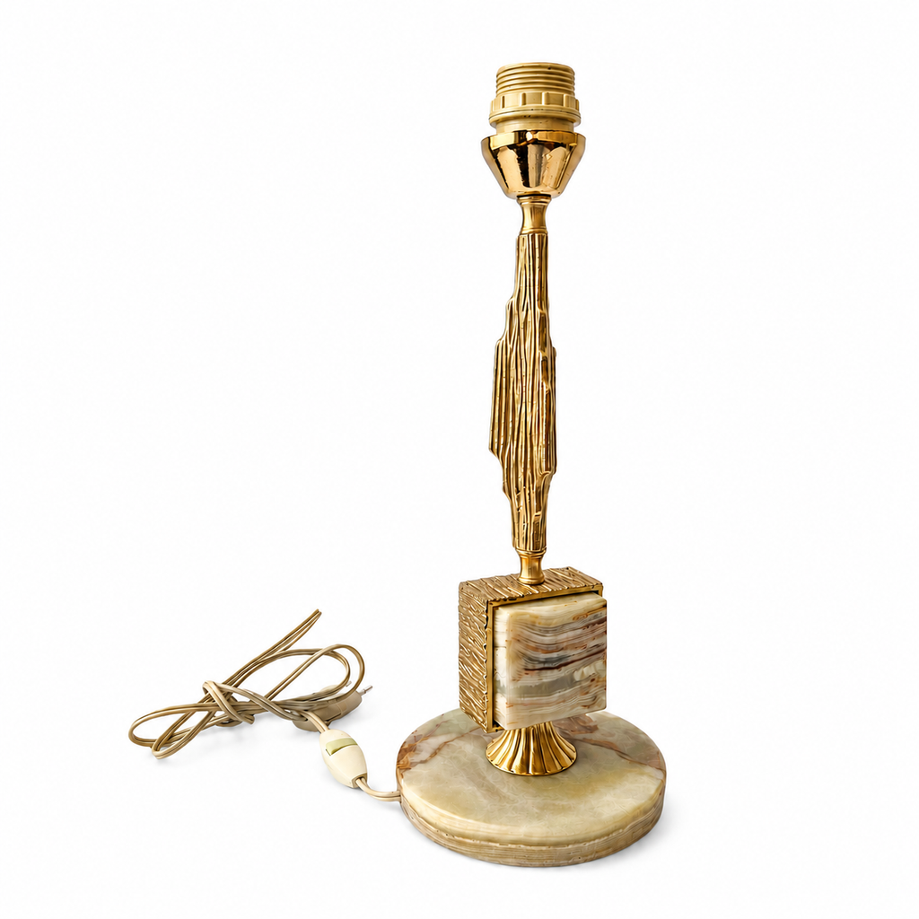 Vintage Brass And Onyx Lamp Base, 1960s–70s Mid Century Modern Table Lamp