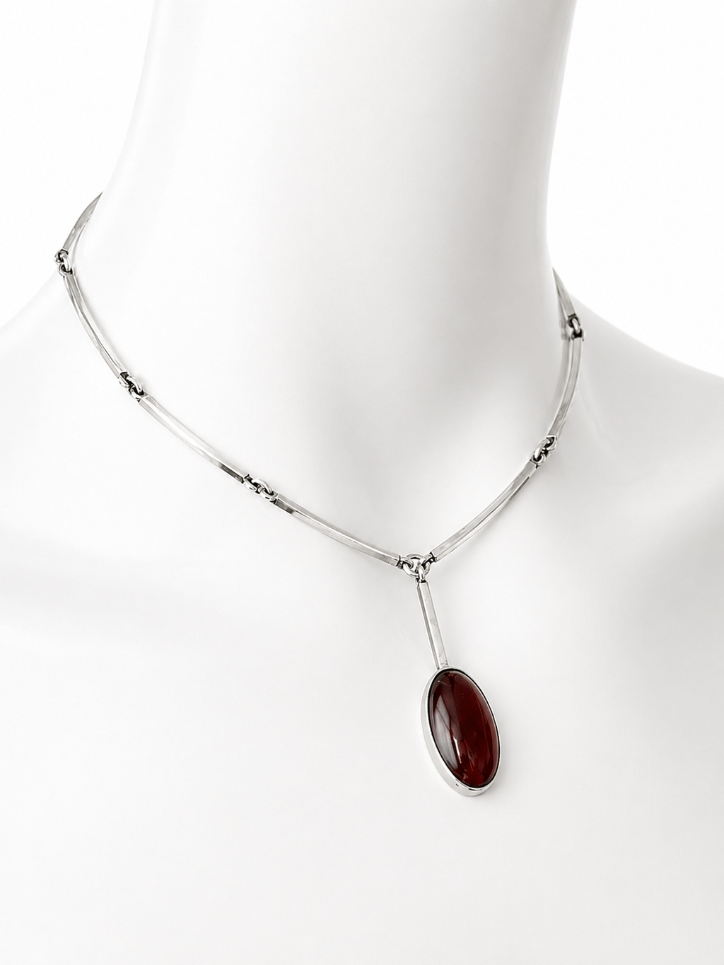 Vintage Niels Erik From Amber Necklace, Danish Modernist Sterling Silver Bar Link Necklace