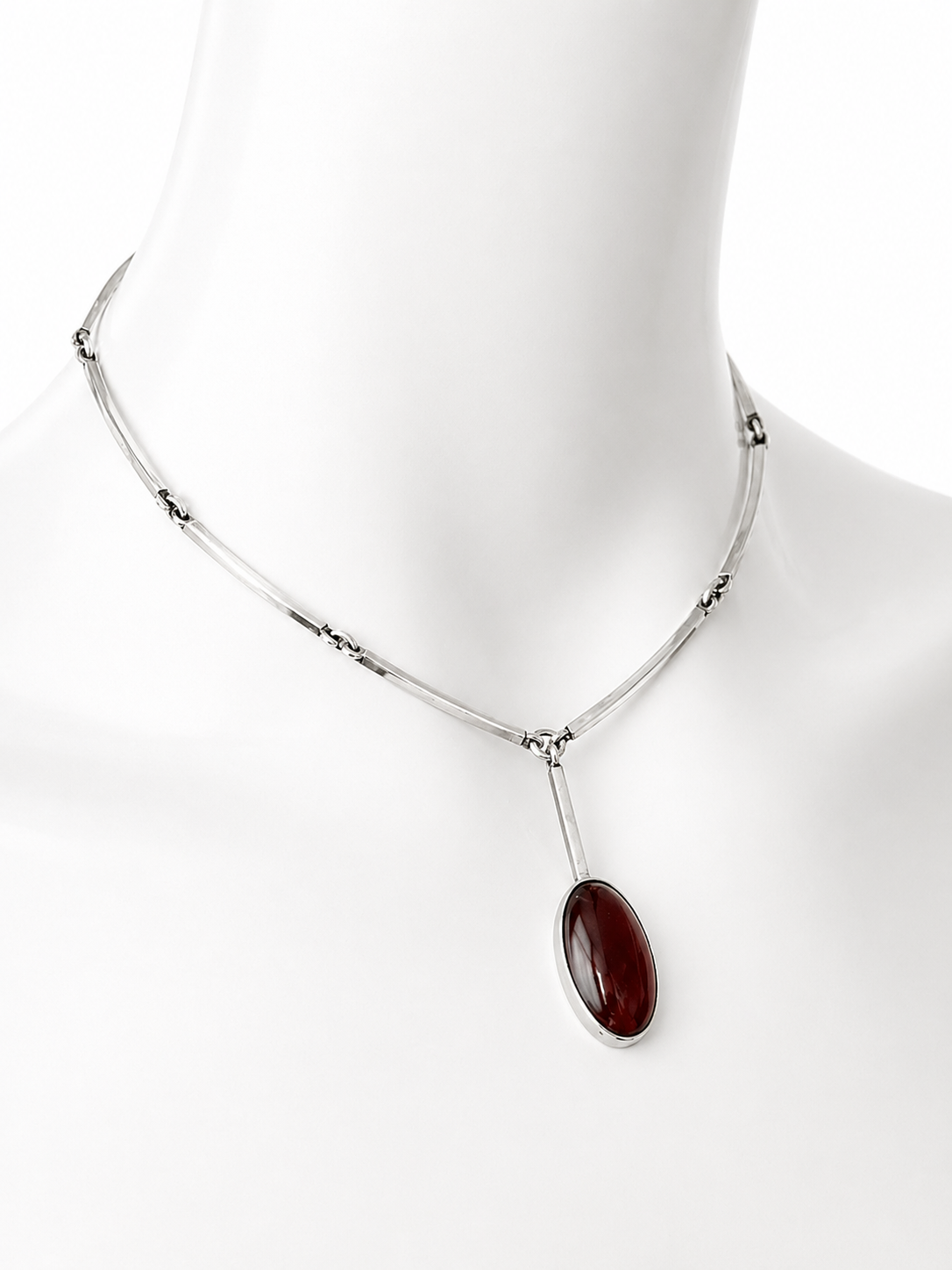 Vintage Niels Erik From Amber Necklace, Danish Modernist Sterling Silver Bar Link Necklace