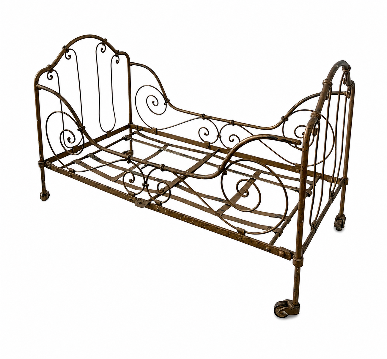Antique Metal Doll Bed on Castors, 60 cm, Disassemblable