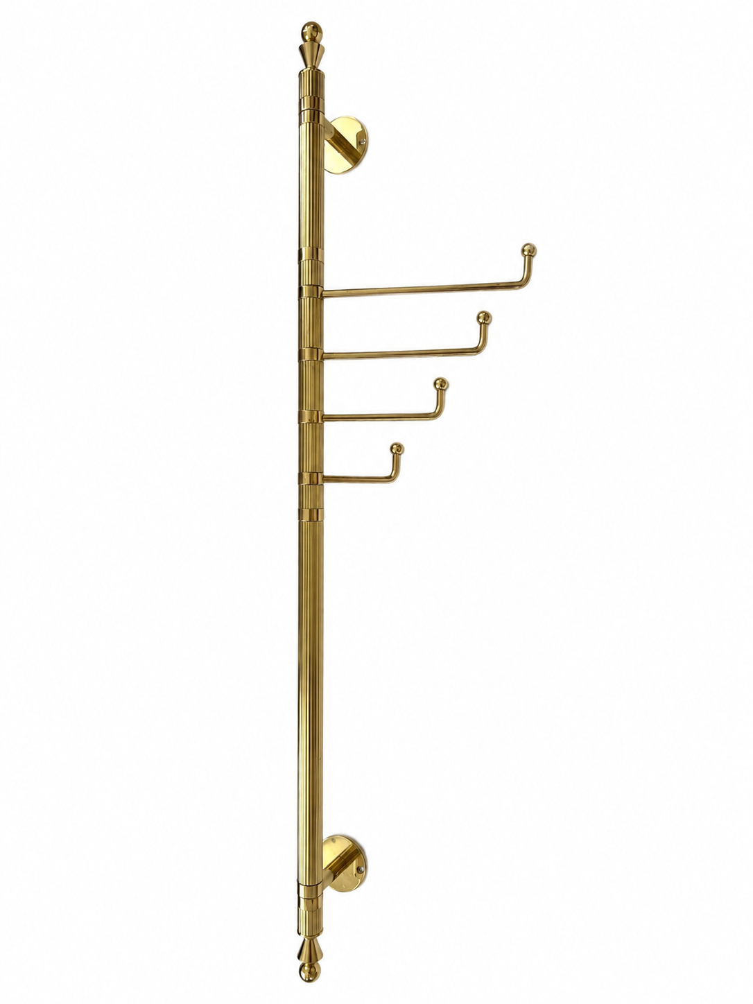 Vintage German Polished Brass Wall Mounted Coat Rack, Mid Century Entryway Hook Rail