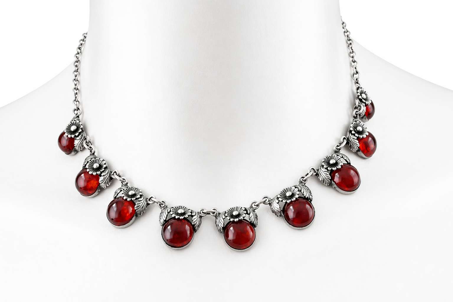 Vintage Baltic Amber Necklace, Daisy Design, Sterling Silver, Danish Modernist, Niels Erik From