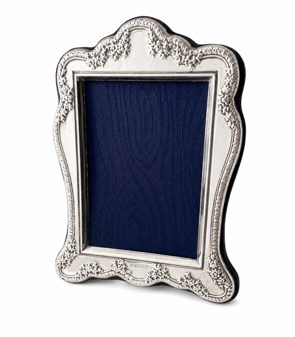 Kitney Sterling Silver Photo Frame, London 1996, Floral Detail