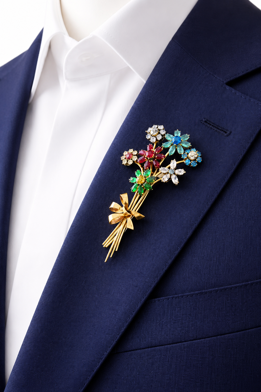 Art Deco Vintage Rhinestone Brooch – Floral Bouquet Pin with Trombone Clasp