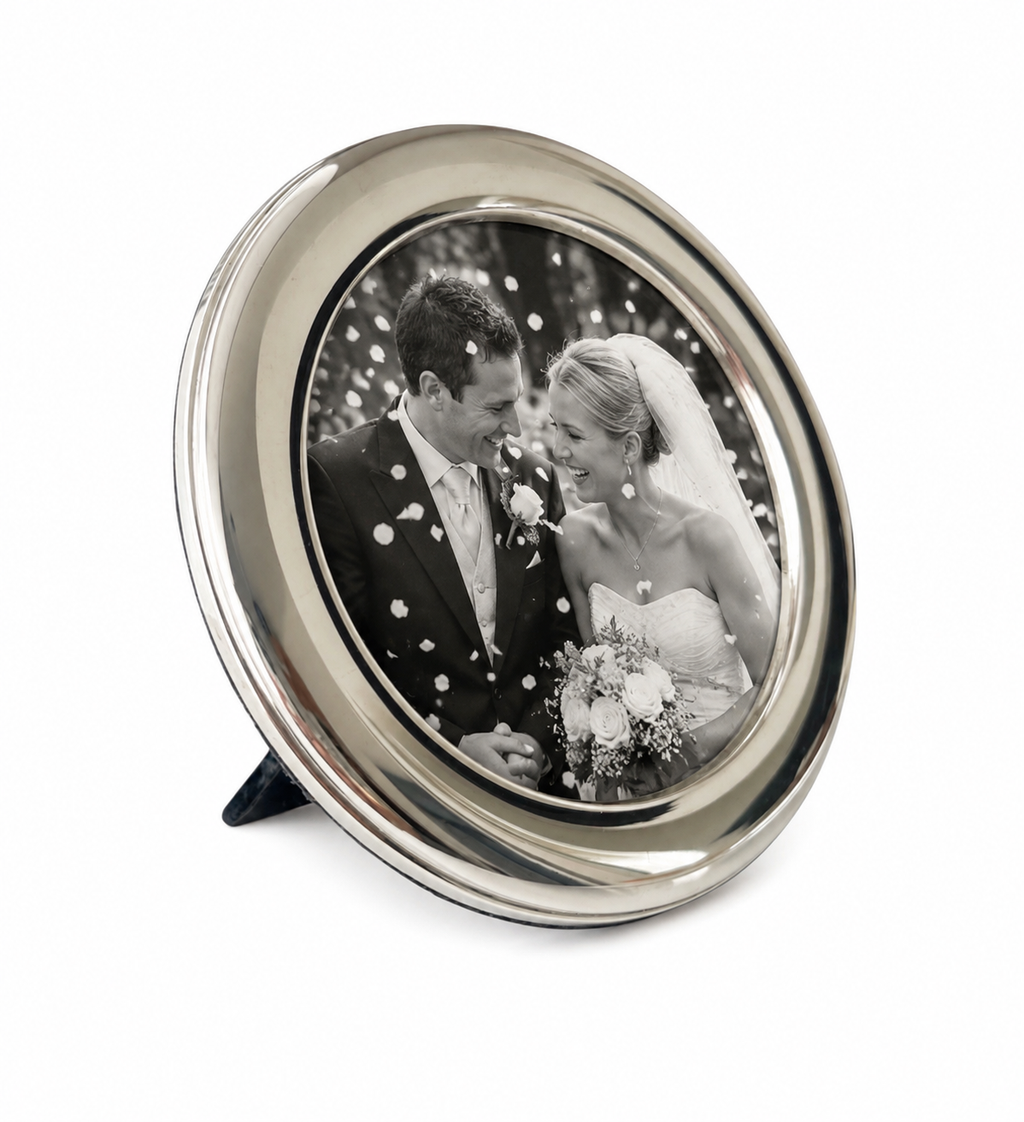 Vintage Sterling Silver Round Photo Frame, B&Co Birmingham, Tabletop Picture Frame.