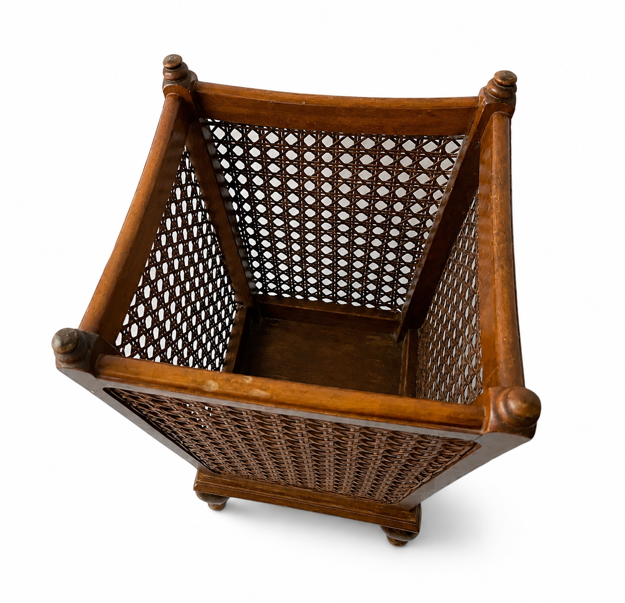 Vintage Vienna Straw Waste Paper Bin, German 1950s Chippendale Leg Wooden Cane Basket