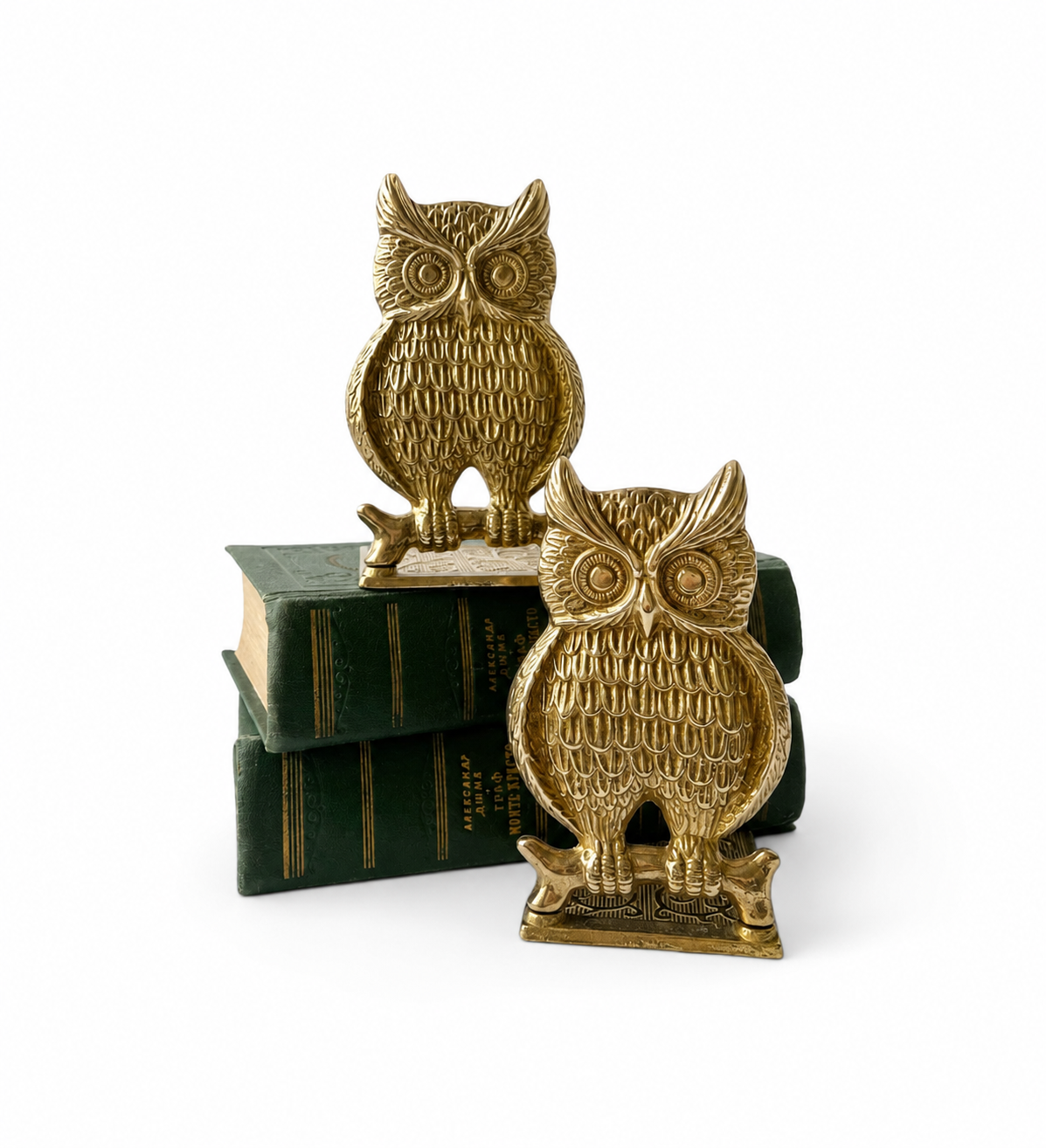 Vintage Solid Brass Owl Bookends, 1970s Library Shelf Decor