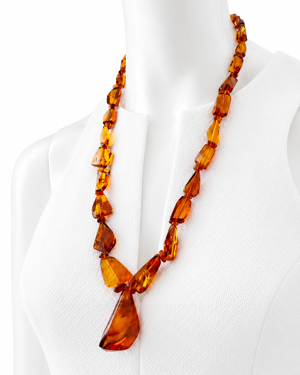 Vintage Natural Amber Necklace With Honey Cognac Drop Beads and Pendant