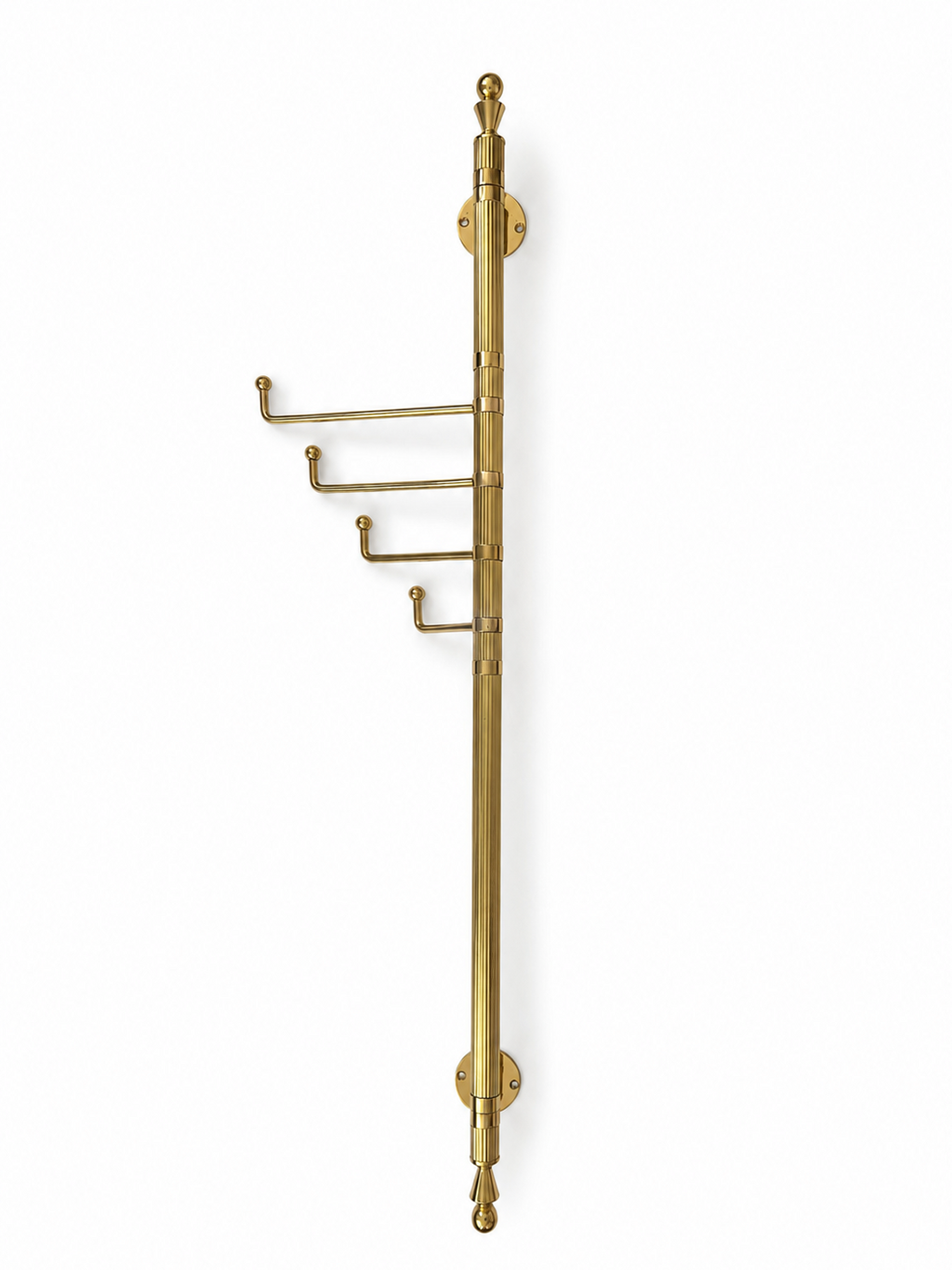 Vintage German Polished Brass Wall Mounted Coat Rack, Mid Century Entryway Hook Rail