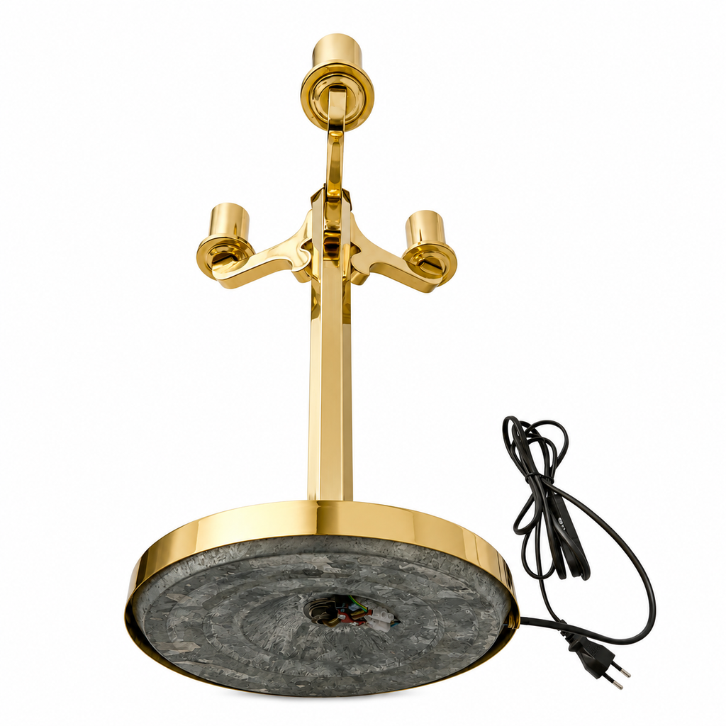 Vintage West German Three Arm Brass Table Lamp, Mid Century Lighting