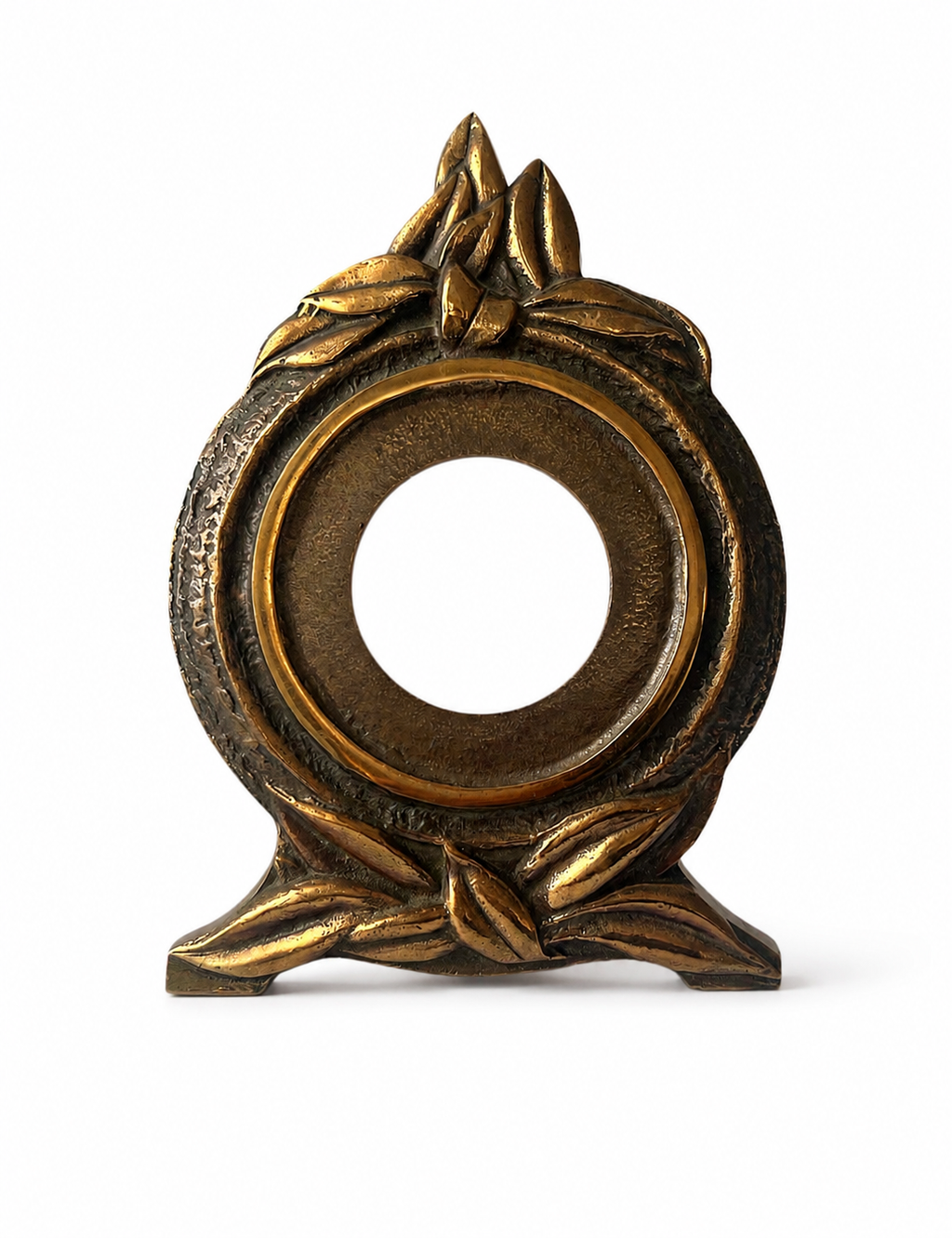 Art Nouveau Bronze Clock Case, Jugendstil Leaf Mantel Sculpture