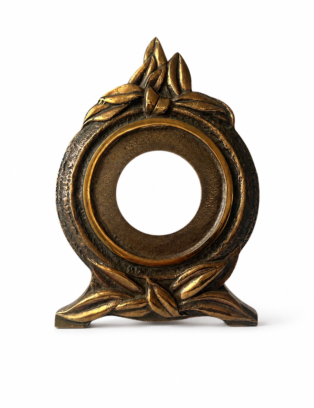 Art Nouveau Bronze Clock Case, Jugendstil Leaf Mantel Sculpture