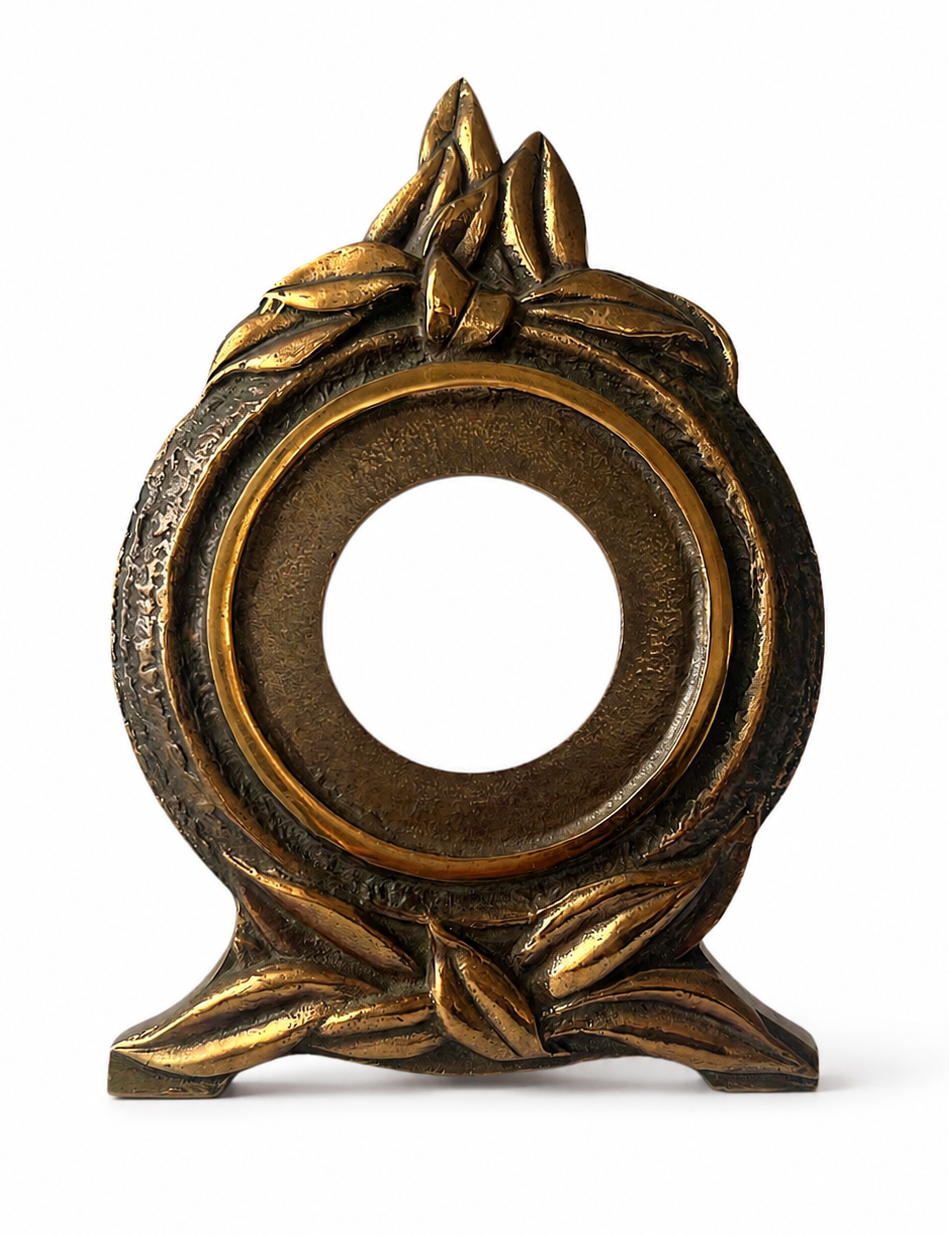 Art Nouveau Bronze Clock Case, Jugendstil Leaf Mantel Sculpture
