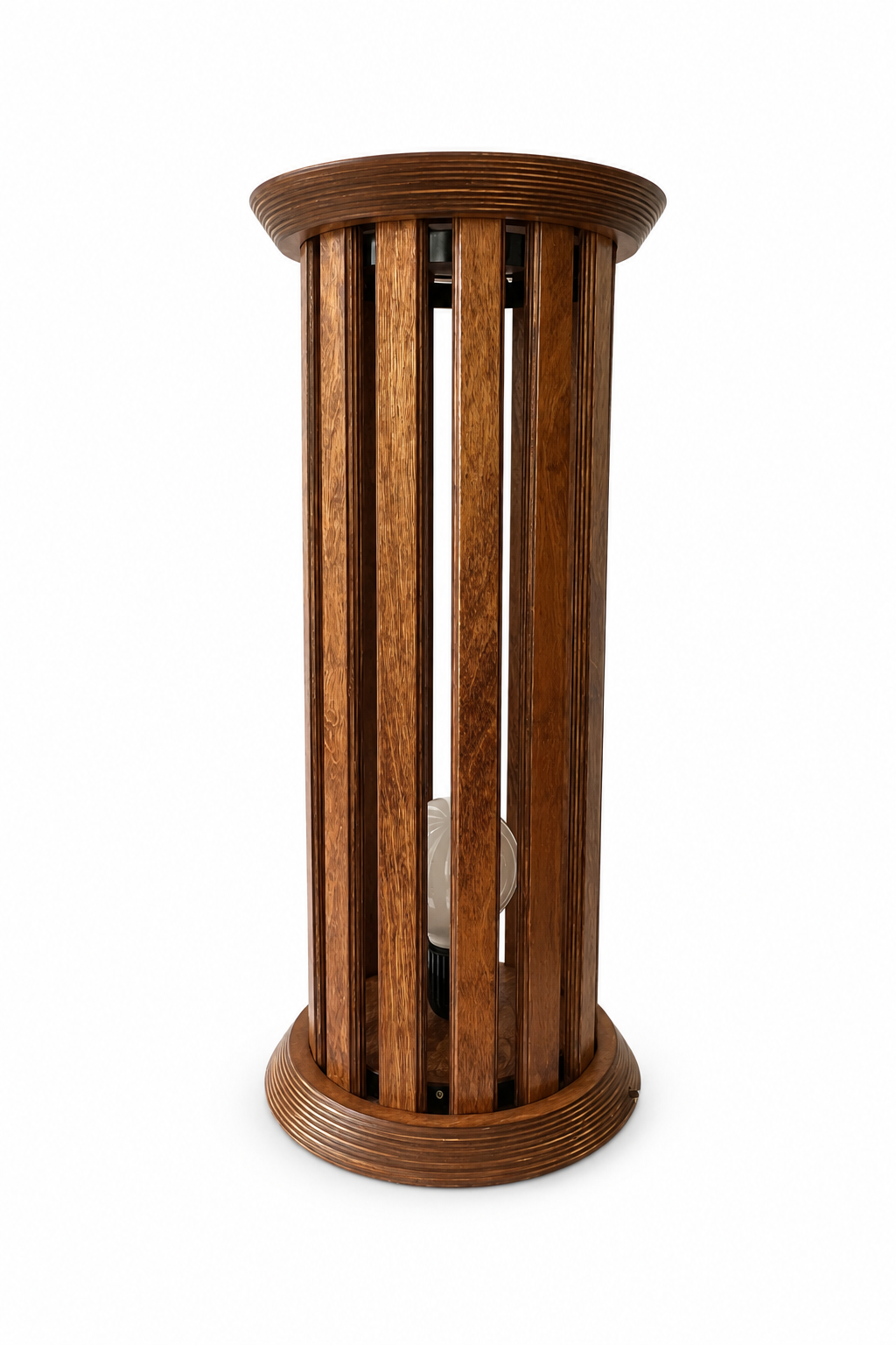 Vintage  Wooden Pedestal Floor Lamp, 1970s Slatted Side Table Lamp