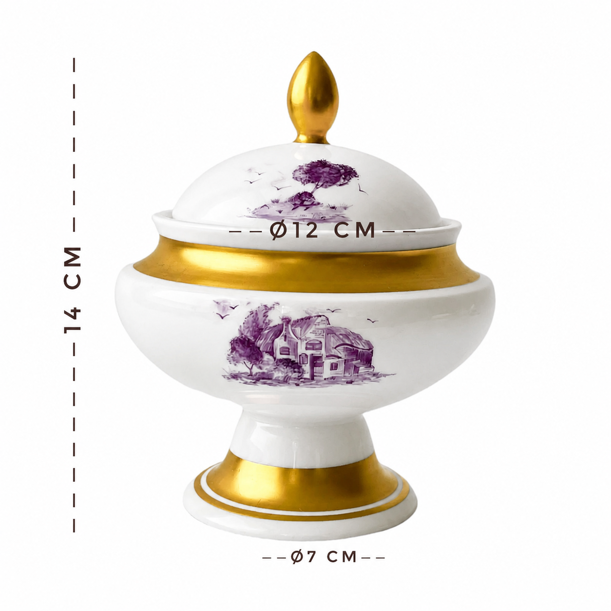 KPM Berlin Porcelain Sugar Bowl, Königliche Porzellan-Manufaktur Bomboniere, Gold Trim, 1945–1962