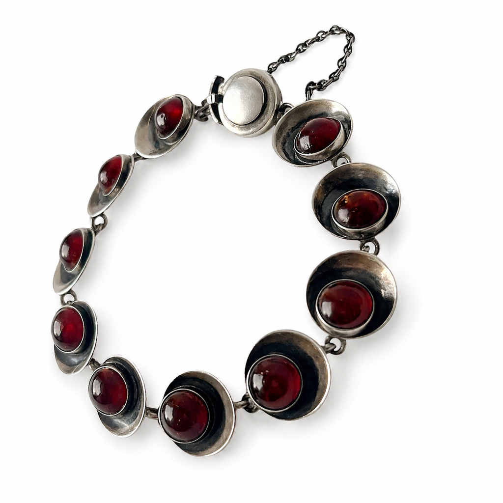 Niels Erik From Sterling Silver Amber Bracelet, Danish Modernist Vintage Jewellery