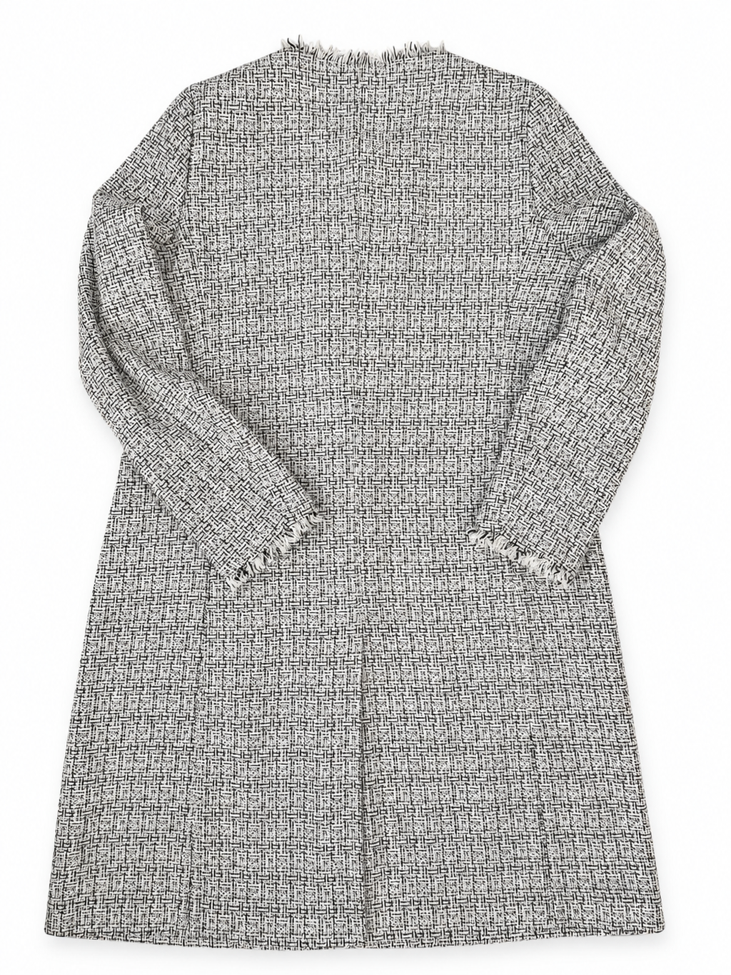 Weekend Max Mara Tweed Coat Jacket, Collarless Frayed Trim, Metallic Cotton Blend