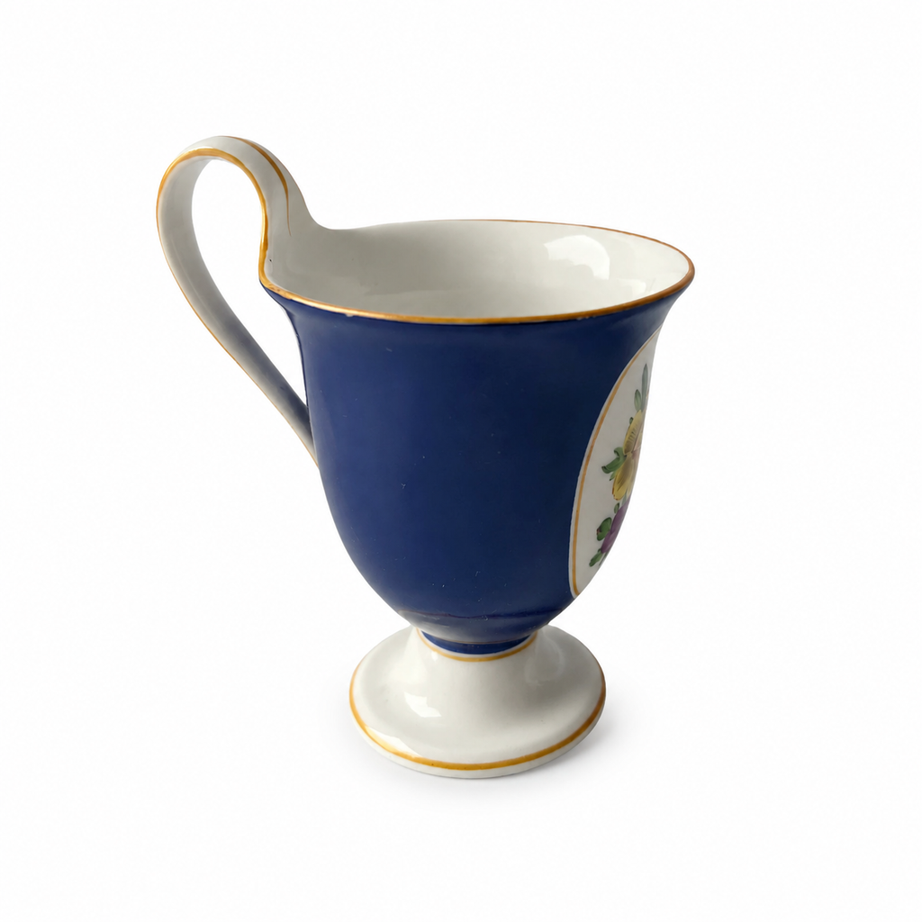 Antique KPM Berlin Cobalt Blue Chocolate Cup, Hand Painted Floral Porcelain, Circa 1890–1910