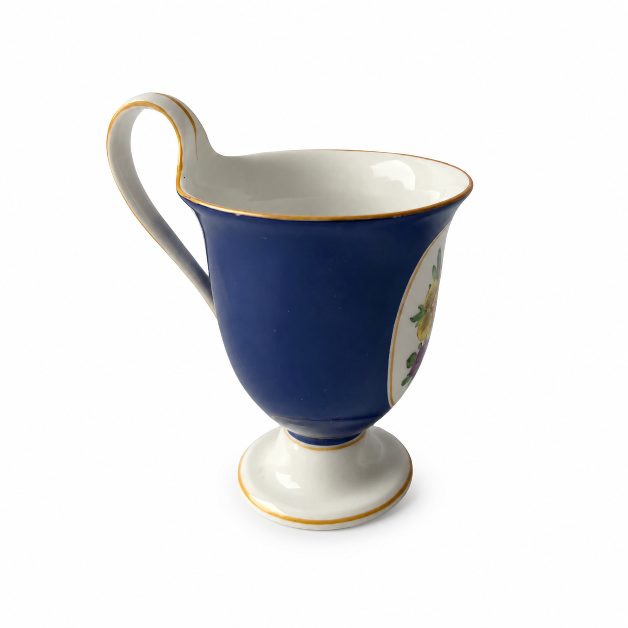 Antique KPM Berlin Cobalt Blue Chocolate Cup, Hand Painted Floral Porcelain, Circa 1890–1910